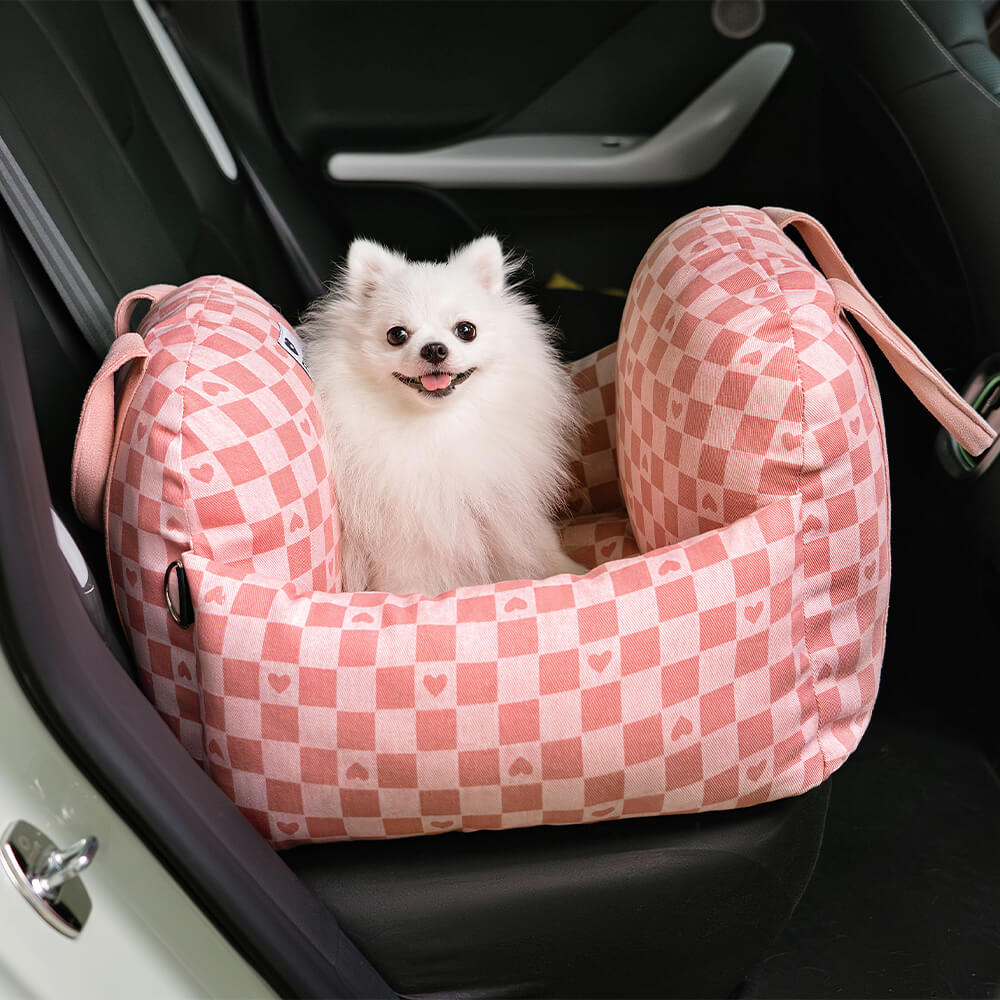 Portable Pet Carrier Booster Seat with Safety Harness and Washable Cover for Small Dogs