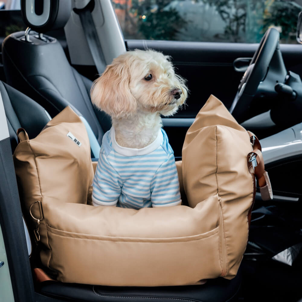 Gepolsterte Hunde-Autositz-Sitzerhöhung mit Sicherheitsgurt & Seitenpolstern – Wasserfeste, waschbare Haustier-Transportbox für Autos, SUVs & Reisen
