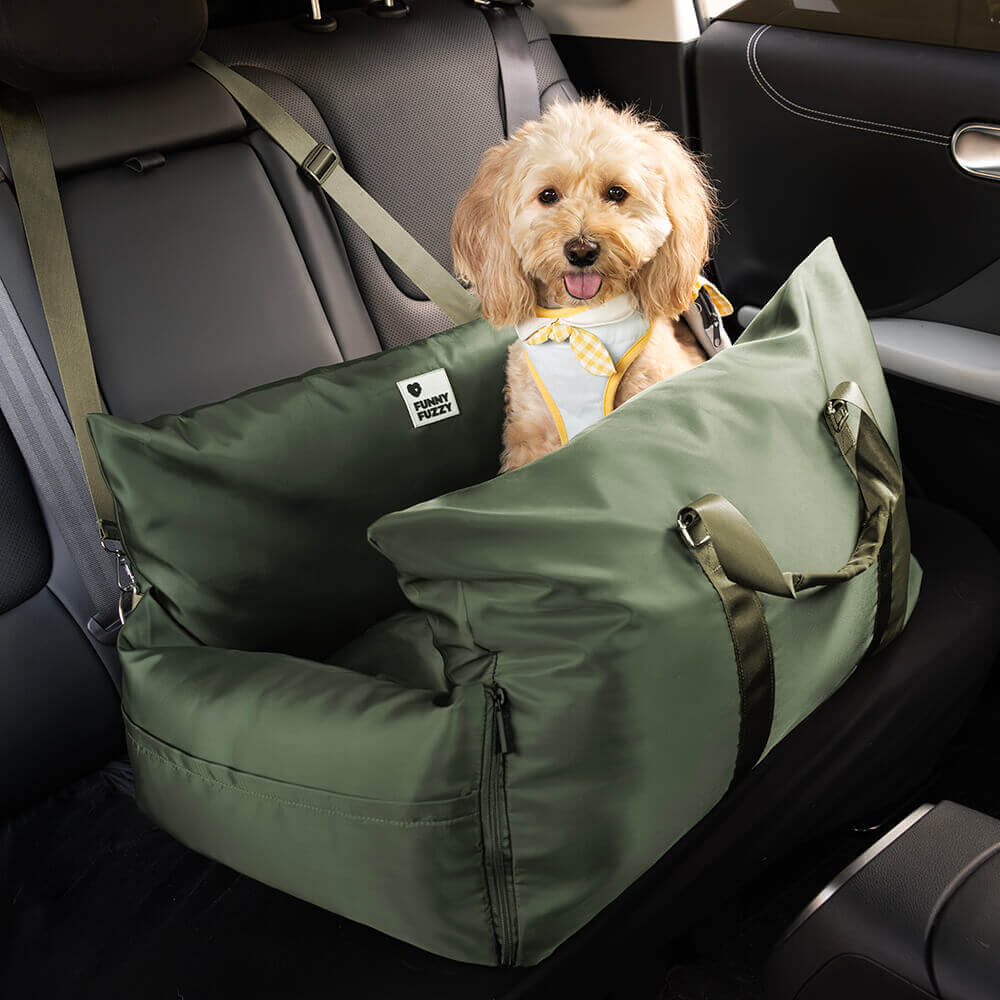 Gepolsterte Hunde-Autositz-Sitzerhöhung mit Sicherheitsgurt & Seitenpolstern – Wasserfeste, waschbare Haustier-Transportbox für Autos, SUVs & Reisen