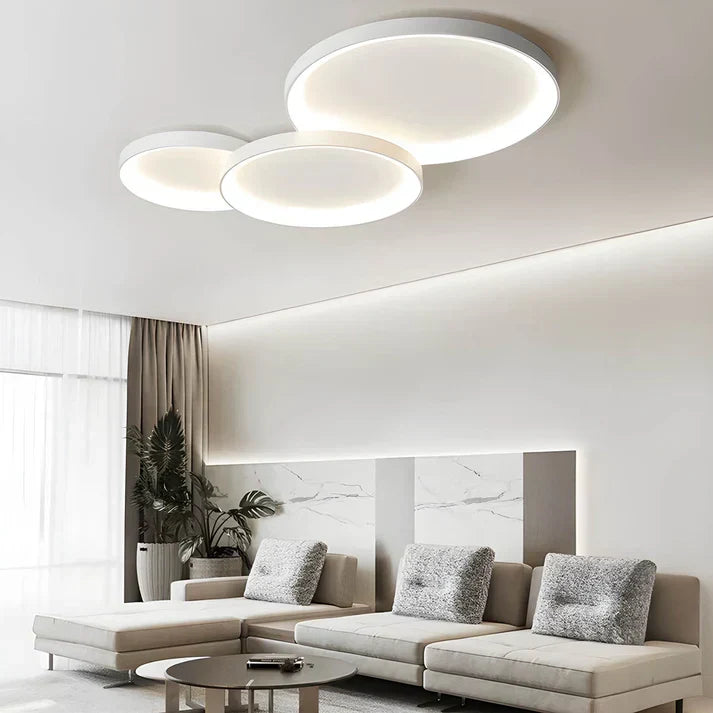 Multi-Ring LED Flush Mount Fixture 43 × 24 Inch Black Metal & Acrylic Contemporary Overhead Lighting for Dining Room Office Open Floor Plan | Thomler