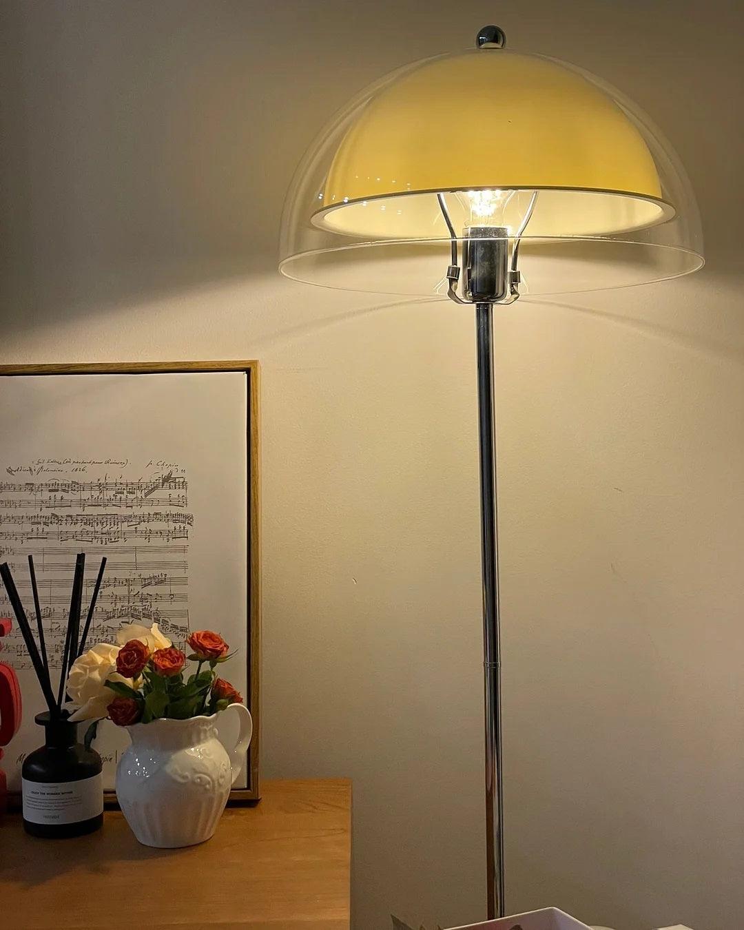 Vloerlamp met dubbellaagse acryldiffuser, 155 cm hoog, voor slaapkamer en kantoor, verchroomde metalen voet, dimbare sfeer- en taakverlichting