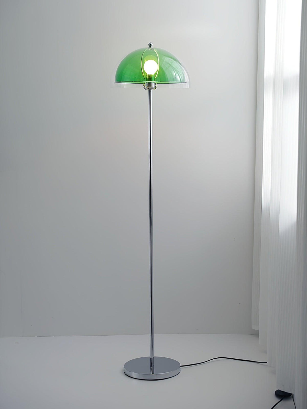 Vloerlamp met dubbellaagse acryldiffuser, 155 cm hoog, voor slaapkamer en kantoor, verchroomde metalen voet, dimbare sfeer- en taakverlichting