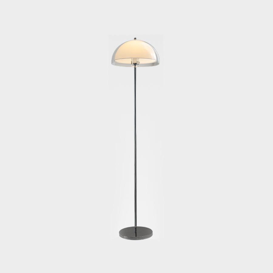 Vloerlamp met dubbellaagse acryldiffuser, 155 cm hoog, voor slaapkamer en kantoor, verchroomde metalen voet, dimbare sfeer- en taakverlichting