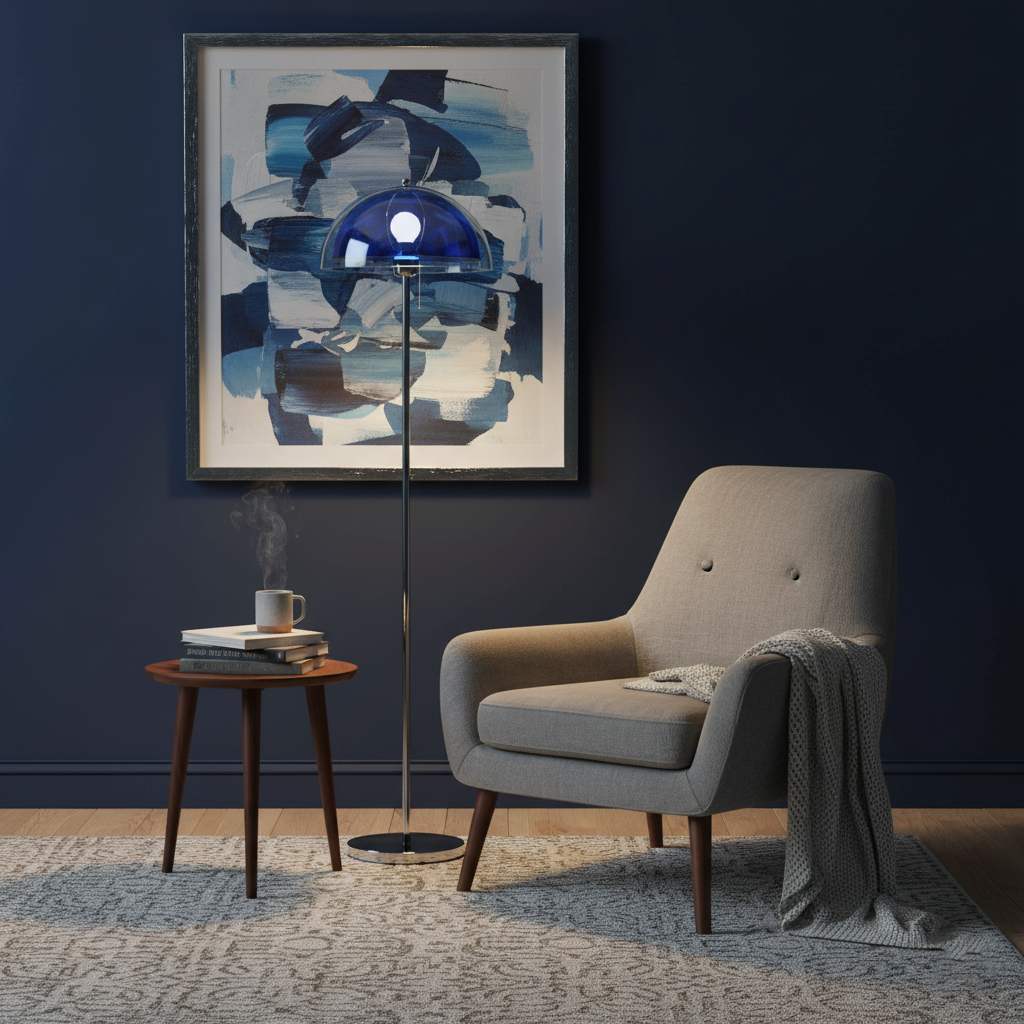 Vloerlamp met dubbellaagse acryldiffuser, 155 cm hoog, voor slaapkamer en kantoor, verchroomde metalen voet, dimbare sfeer- en taakverlichting
