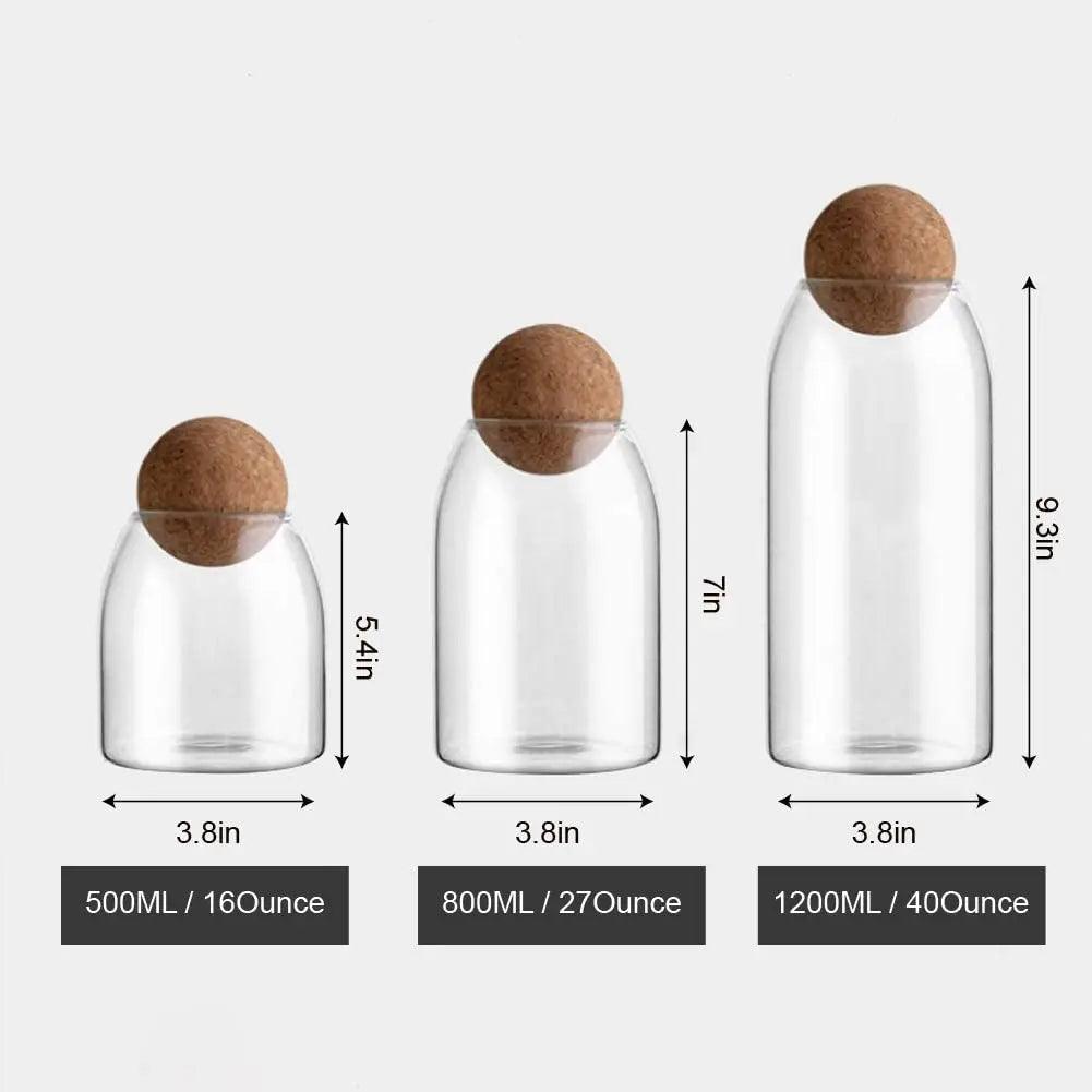 Dreier-Set Vorratsgläser aus Glas mit Korkdeckeln für die Küche, zur Aufbewahrung von Trockenwaren wie Mehl, Zucker, Kaffee, Tee und Gewürzen | Thomler