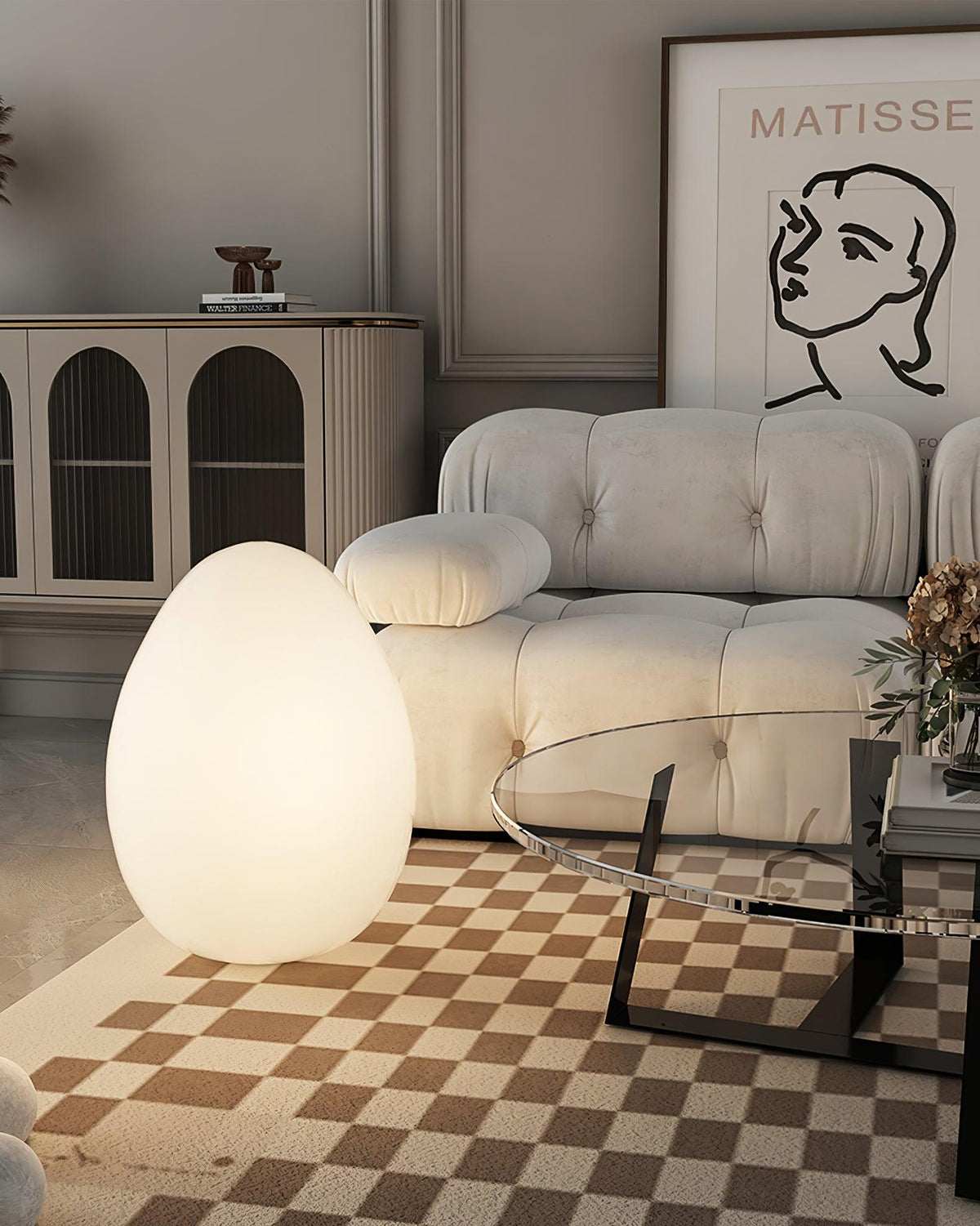 Egg-Shaped LED Mood Lamp 12 in White Polyethylene Shade 3-Mode Light Indoor Outdoor Cordless Rechargeable Accent Light for Living Room Patio | Thomler