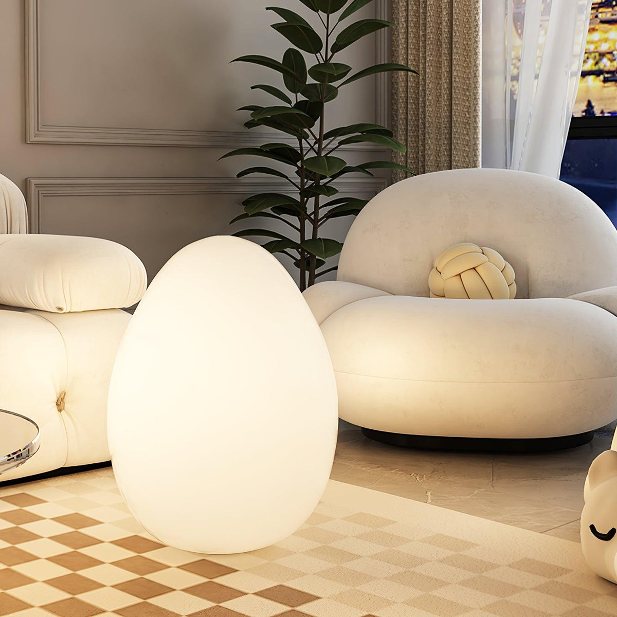 Egg-Shaped LED Mood Lamp 12 in White Polyethylene Shade 3-Mode Light Indoor Outdoor Cordless Rechargeable Accent Light for Living Room Patio | Thomler