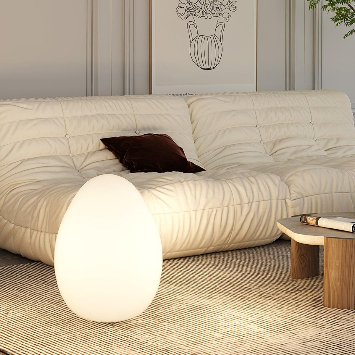 Egg-Shaped LED Mood Lamp 12 in White Polyethylene Shade 3-Mode Light Indoor Outdoor Cordless Rechargeable Accent Light for Living Room Patio | Thomler