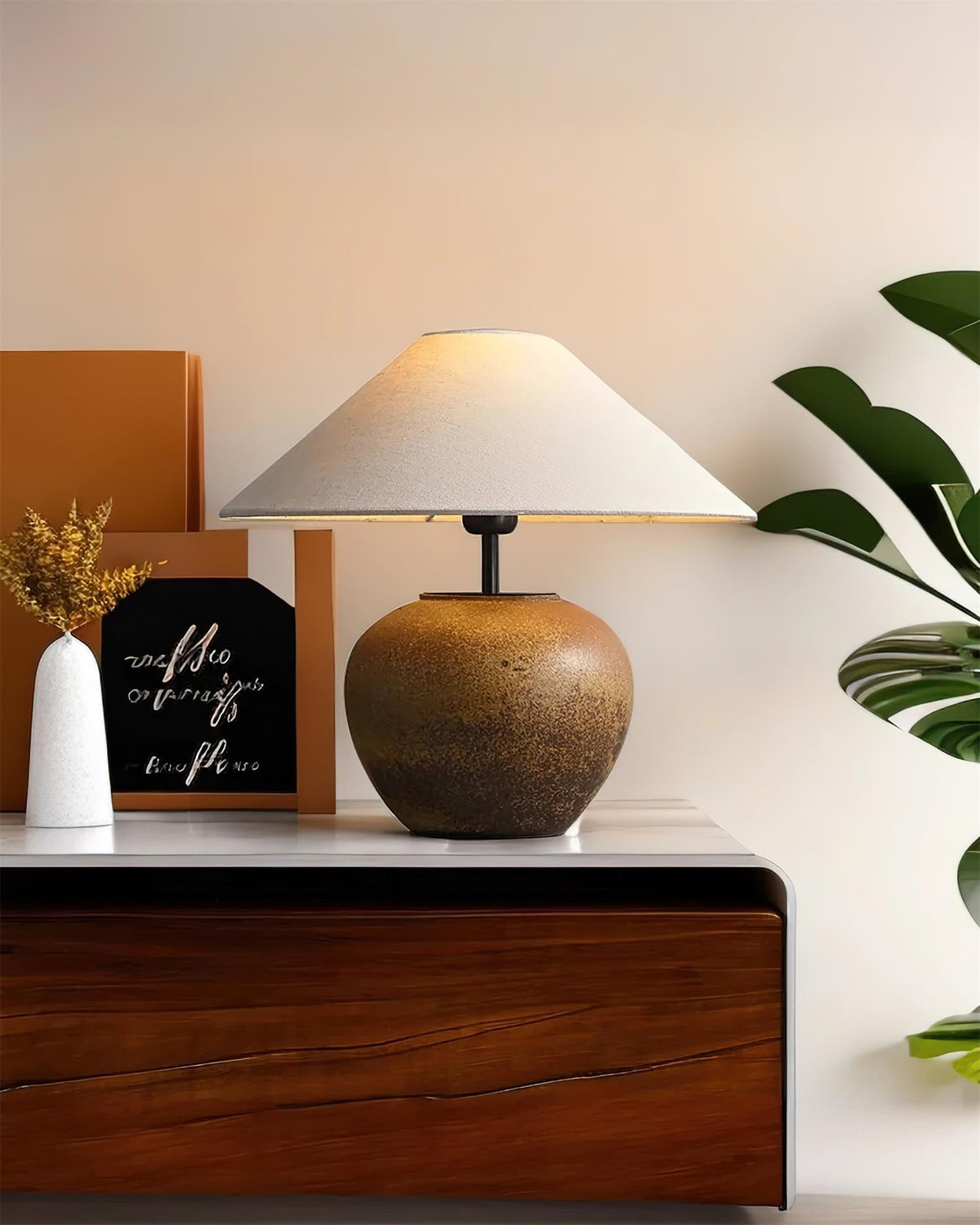 Handcrafted Ceramic Bedside Lamp 16x15 inches White Ambient Light for Bedroom Nightstand Reading Corner Living Room Side Table Desk Accent M | Thomler
