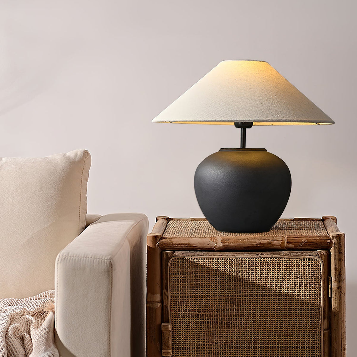 Handcrafted Ceramic Bedside Lamp 16x15 inches White Ambient Light for Bedroom Nightstand Reading Corner Living Room Side Table Desk Accent M | Thomler