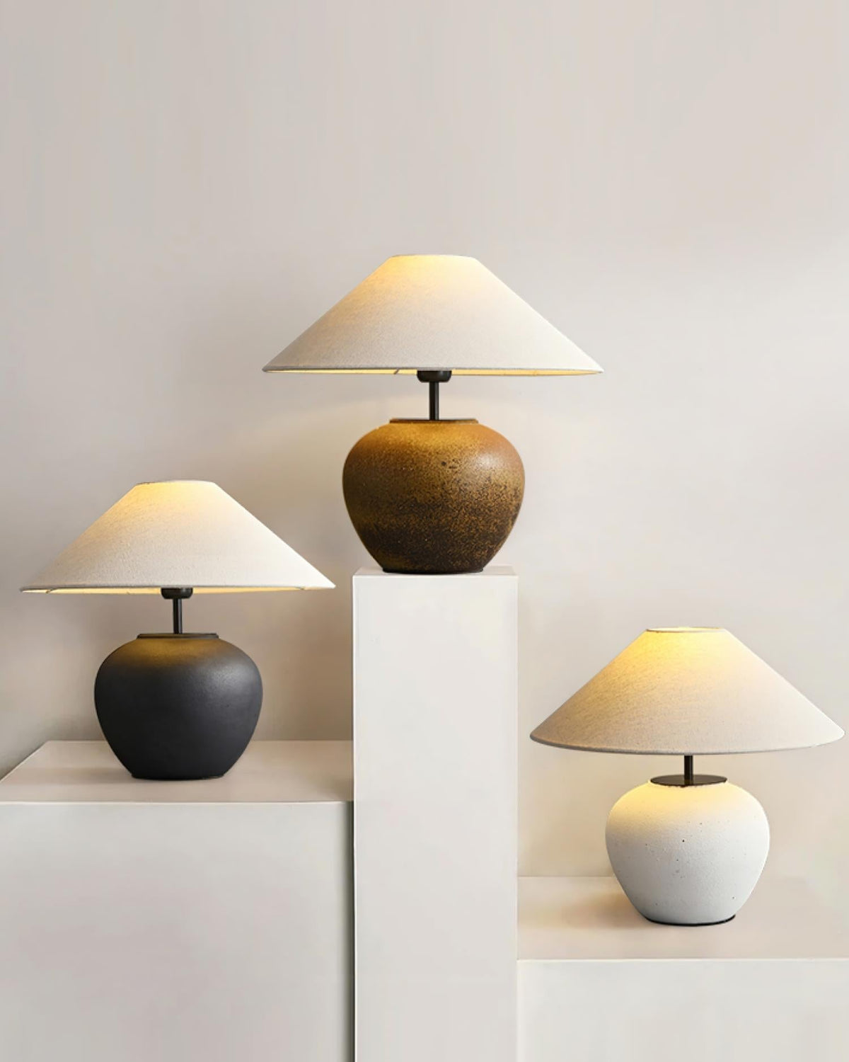 Handcrafted Ceramic Bedside Lamp 16x15 inches White Ambient Light for Bedroom Nightstand Reading Corner Living Room Side Table Desk Accent M | Thomler