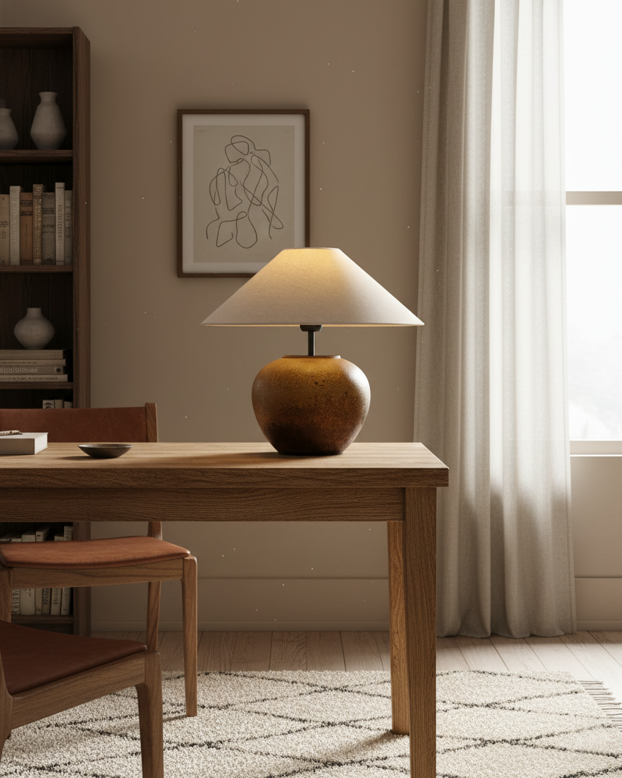 Handcrafted Ceramic Bedside Lamp 16x15 inches White Ambient Light for Bedroom Nightstand Reading Corner Living Room Side Table Desk Accent M | Thomler