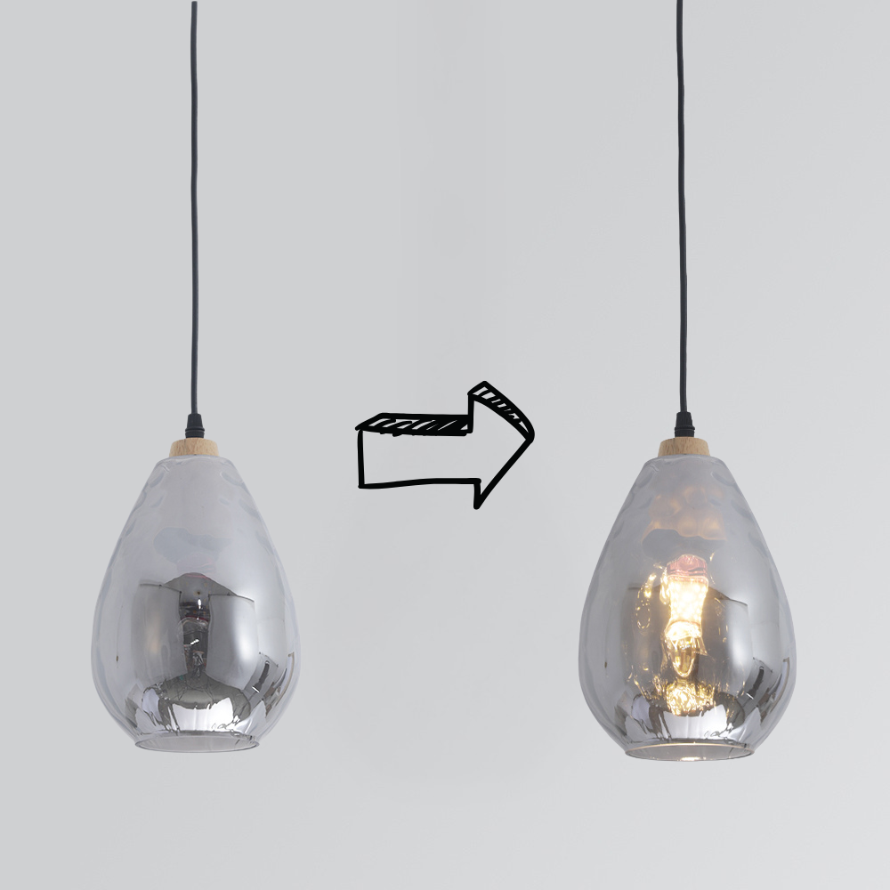 Glass & Wood Drop Ceiling Fixture with Adjustable Cord for Kitchen Island, Dining Room & Living Area | Hardwired E26 Socket | Indoor Overhea | Thomler