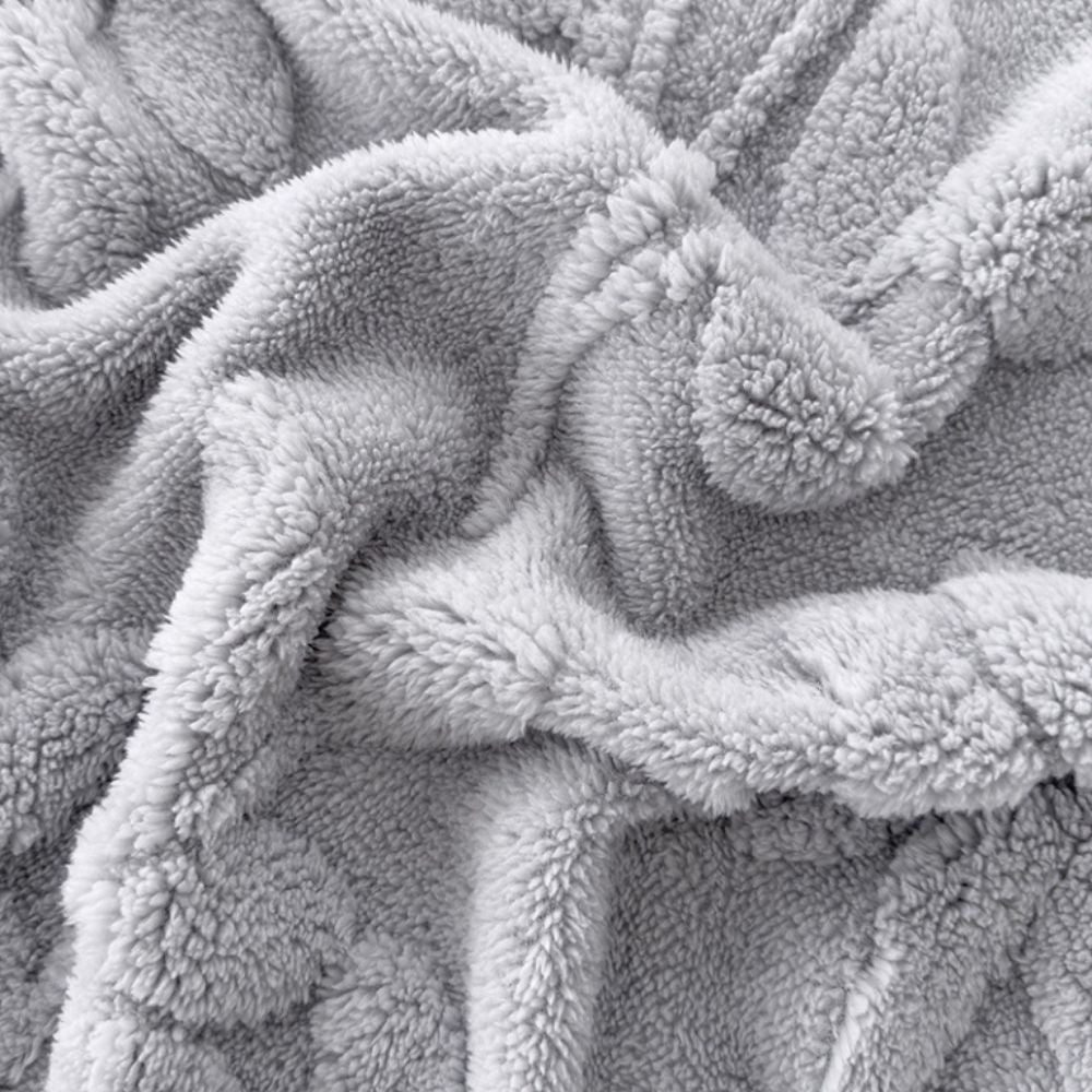 Reversible Sherpa Throw Blanket with Jacquard Botanical Pattern for Couch & Bed
