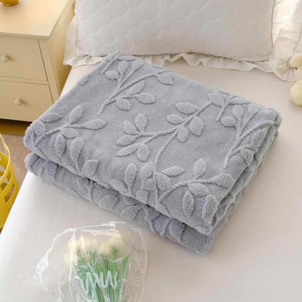 Reversible Sherpa Throw Blanket with Jacquard Botanical Pattern for Couch & Bed