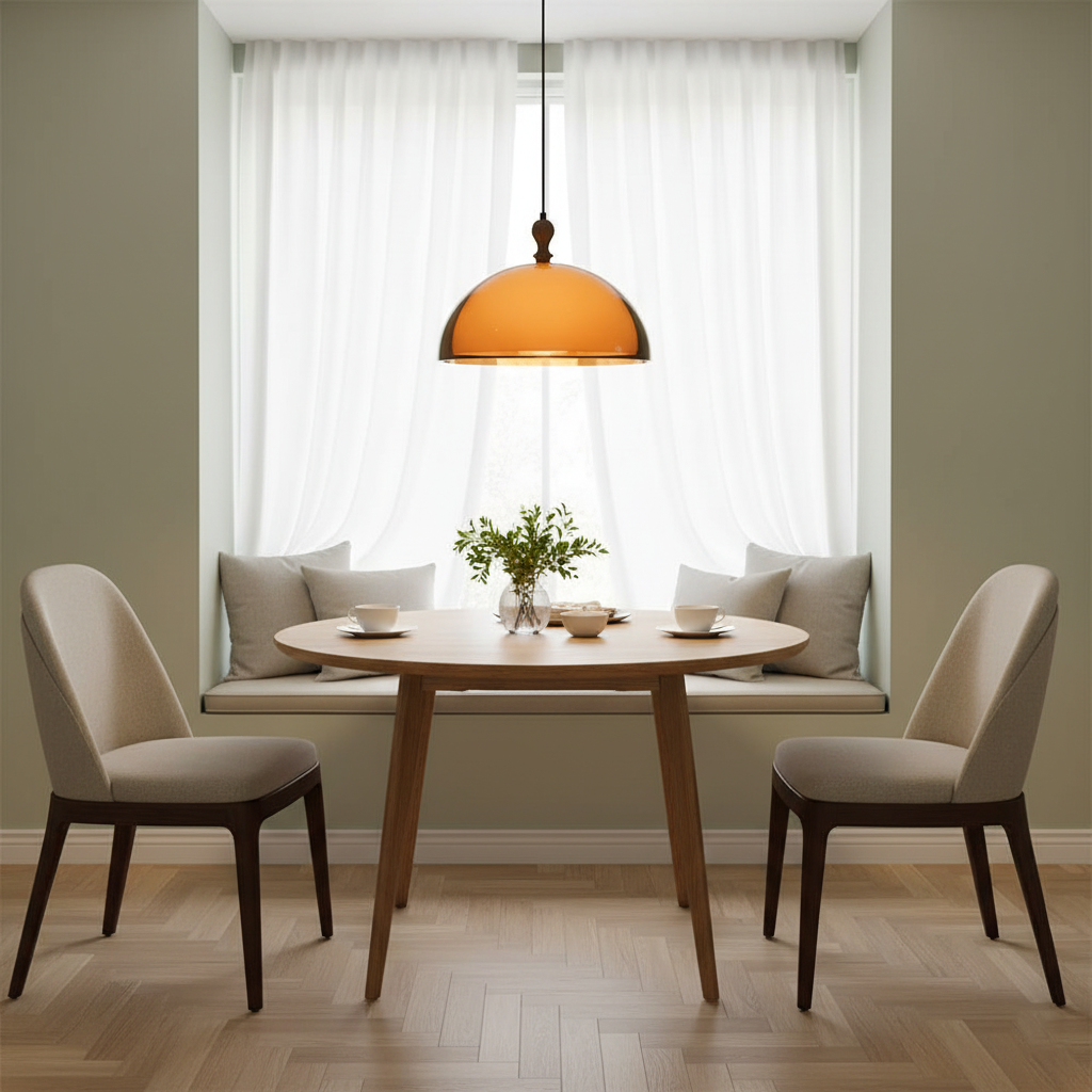 Hanging Ceiling Light Fixture with Walnut Wood Accent and Acrylic Shade 14 Inch Diameter for Kitchen Island Dining Room Table Adjustable Hei | Thomler