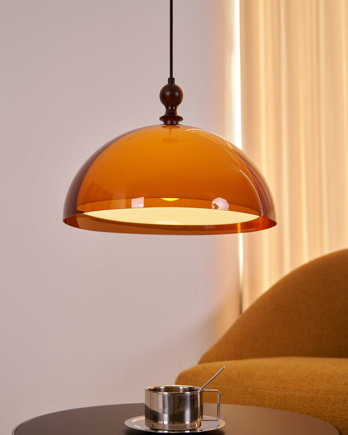 Hanging Ceiling Light Fixture with Walnut Wood Accent and Acrylic Shade 14 Inch Diameter for Kitchen Island Dining Room Table Adjustable Hei | Thomler