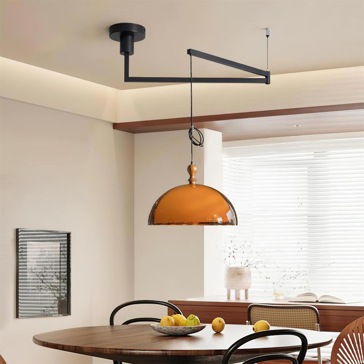 Hanging Ceiling Light Fixture with Walnut Wood Accent and Acrylic Shade 14 Inch Diameter for Kitchen Island Dining Room Table Adjustable Hei | Thomler