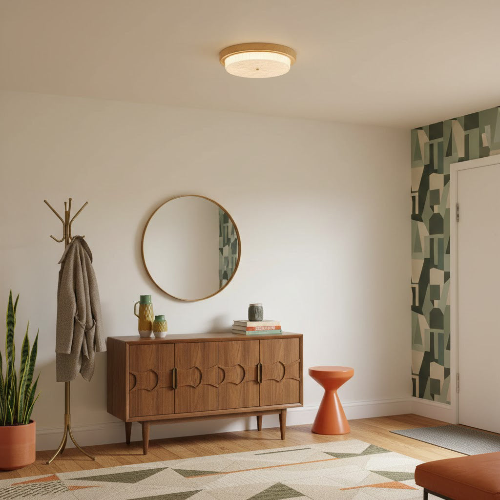 Flush Mount LED Ceiling Light Fixture Round Glass Shade Metal Frame 15 or 18 Inch Warm Glow for Bedroom Living Room Hallway Kitchen Integrat | Thomler