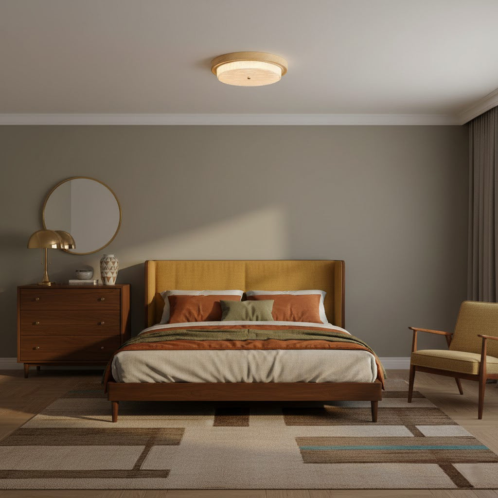 Flush Mount LED Ceiling Light Fixture Round Glass Shade Metal Frame 15 or 18 Inch Warm Glow for Bedroom Living Room Hallway Kitchen Integrat | Thomler