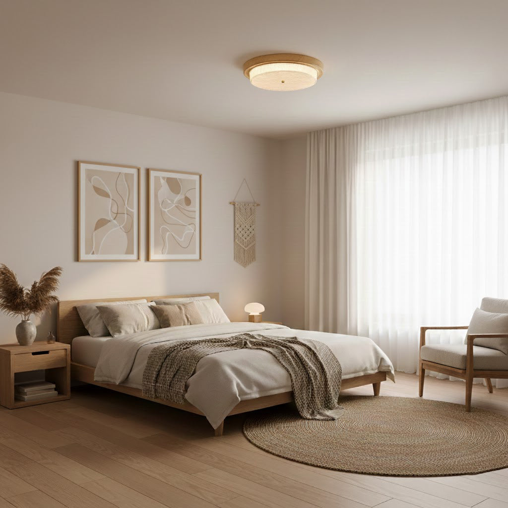 Flush Mount LED Ceiling Light Fixture Round Glass Shade Metal Frame 15 or 18 Inch Warm Glow for Bedroom Living Room Hallway Kitchen Integrat | Thomler
