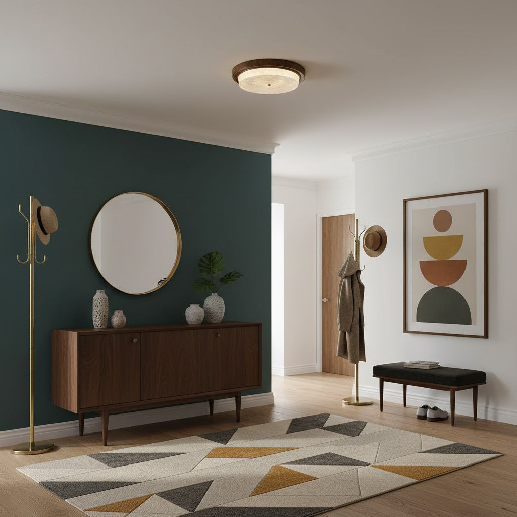 Flush Mount LED Ceiling Light Fixture Round Glass Shade Metal Frame 15 or 18 Inch Warm Glow for Bedroom Living Room Hallway Kitchen Integrat | Thomler