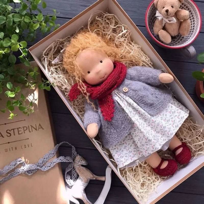 Handmade Cotton Waldorf Doll – Soft Cloth Baby Doll for Toddlers & Preschoolers – Natural Fabric Stuffed Toy for Imaginative Play, Sensory
