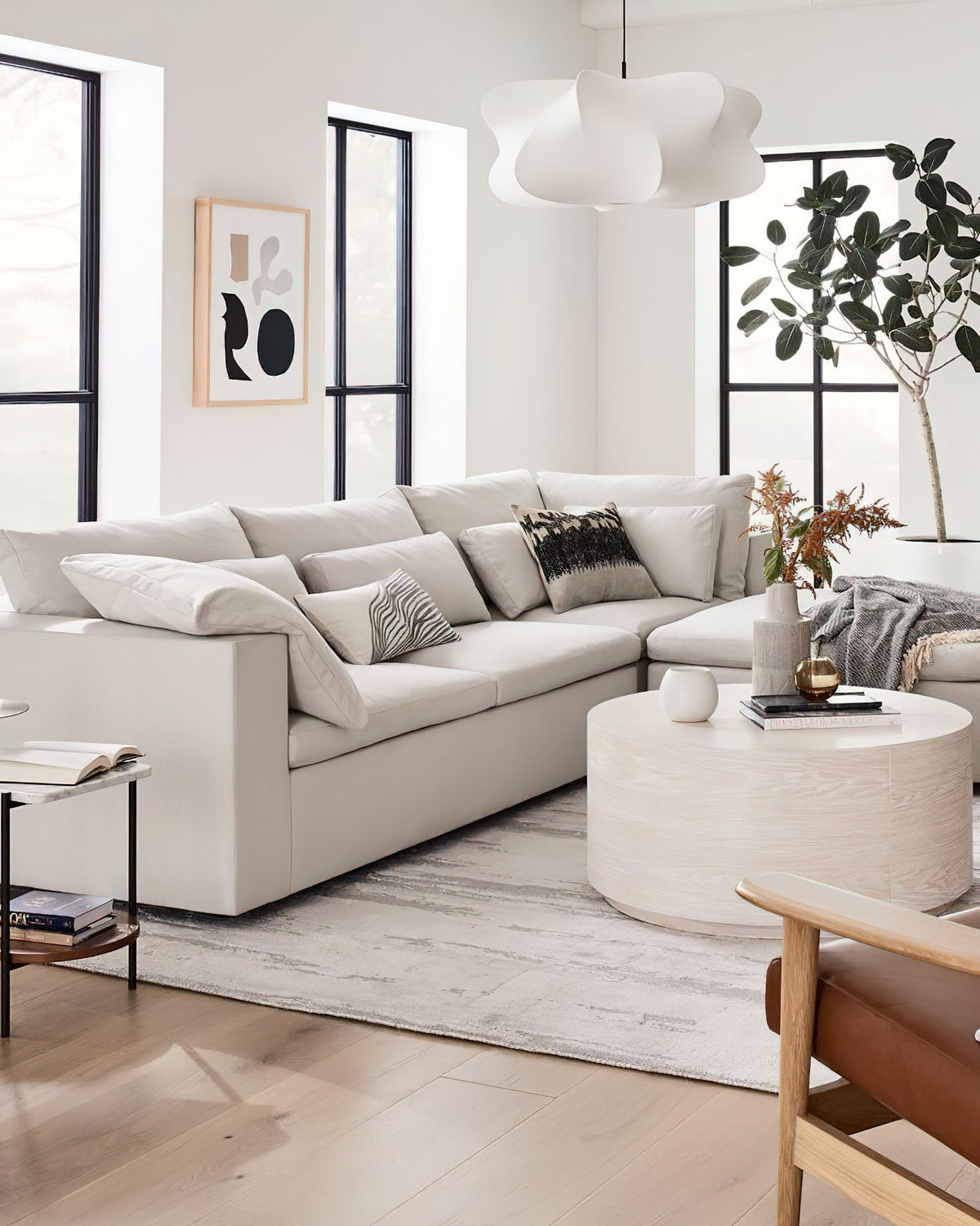 Lámpara colgante de 3 luces Silk Cloud, blanca, 24 pulgadas, montaje en techo ajustable, E27, para comedor, sala de estar, cocina, luz de techo interior moderna | Thomler