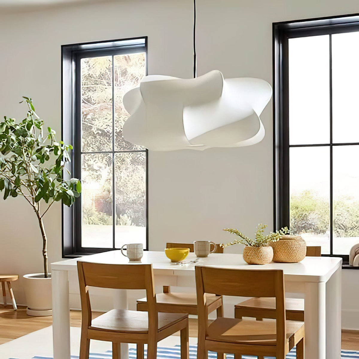 Lámpara colgante de 3 luces Silk Cloud, blanca, 24 pulgadas, montaje en techo ajustable, E27, para comedor, sala de estar, cocina, luz de techo interior moderna | Thomler