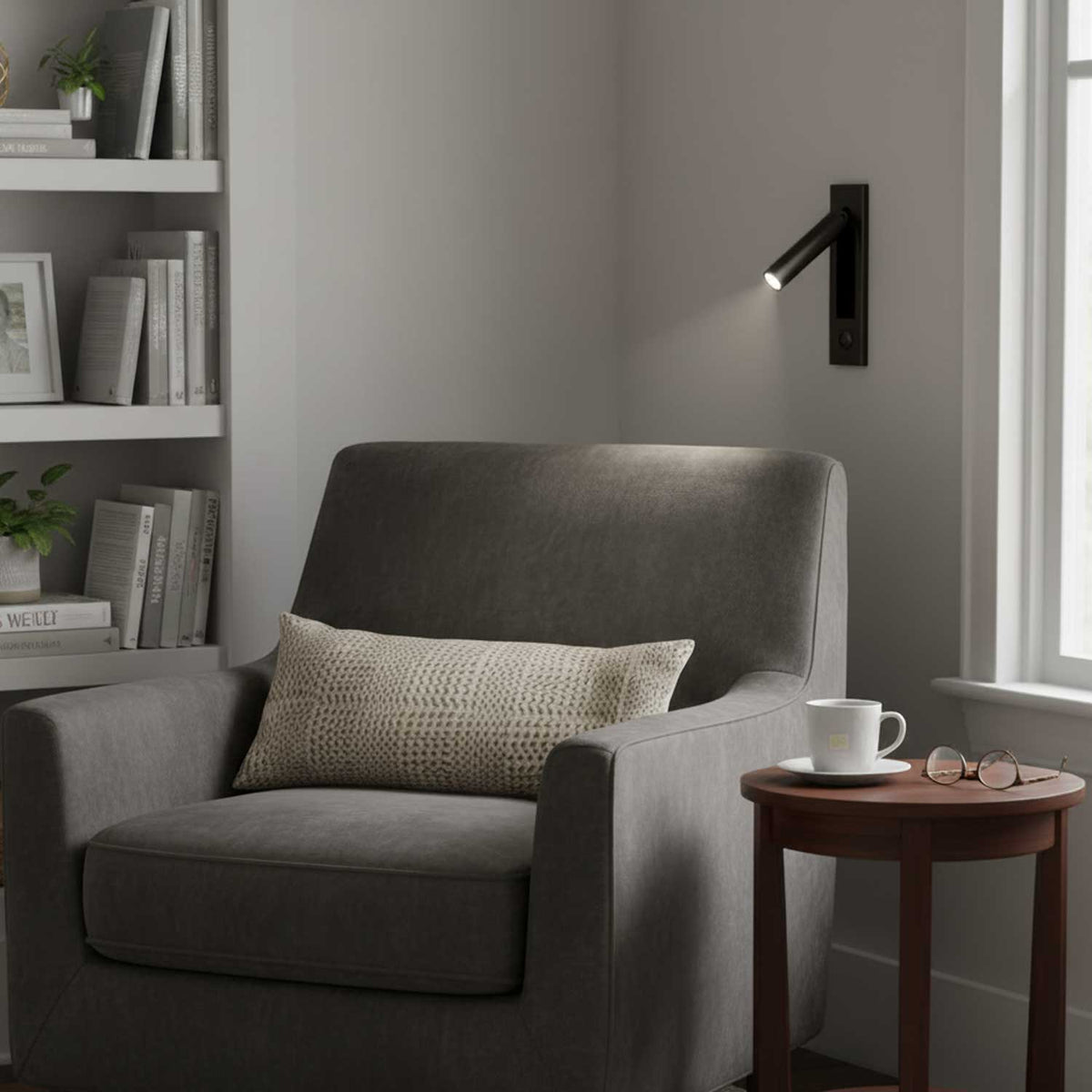 Lámpara de pared articulada de aluminio para lectura, estudio y cabecera