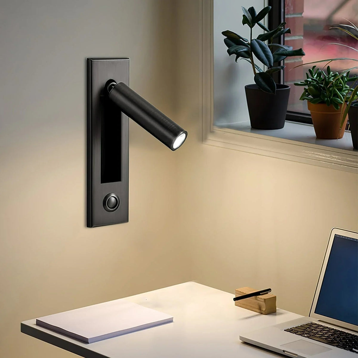 Verzonken LED-leeslamp 2 in aluminium, verstelbare wandlamp voor naast het bed, zwart, inbouw, voor slaapkamer, nachtkastje, taakverlichting, verborgen schakelaar | Thomler
