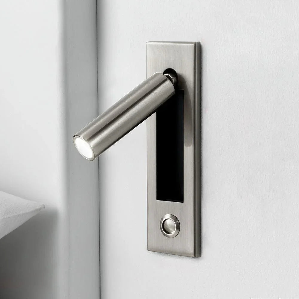 Verzonken LED-leeslamp 2 in aluminium, verstelbare wandlamp voor naast het bed, zwart, inbouw, voor slaapkamer, nachtkastje, taakverlichting, verborgen schakelaar | Thomler