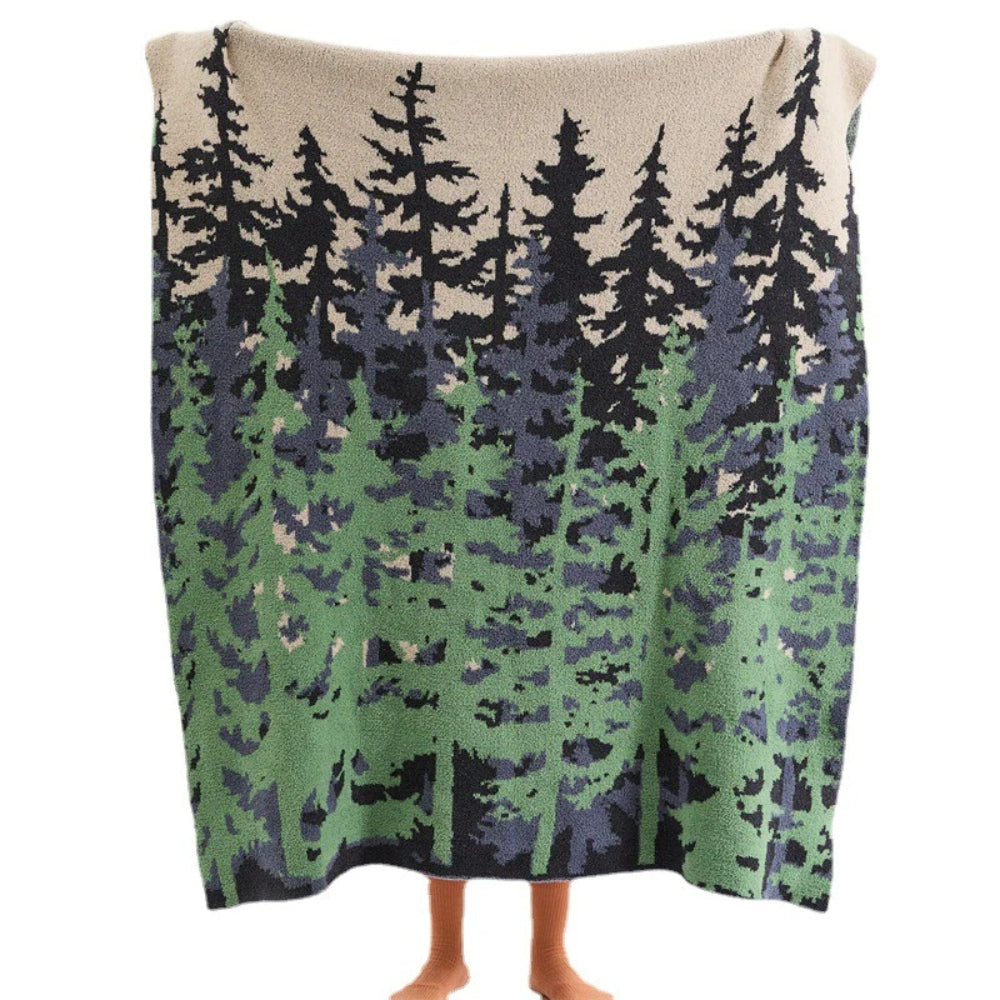 Textured Microfiber Knit Throw Blanket 51×63 Inches – Forest Pattern for Couch, Bed & Travel