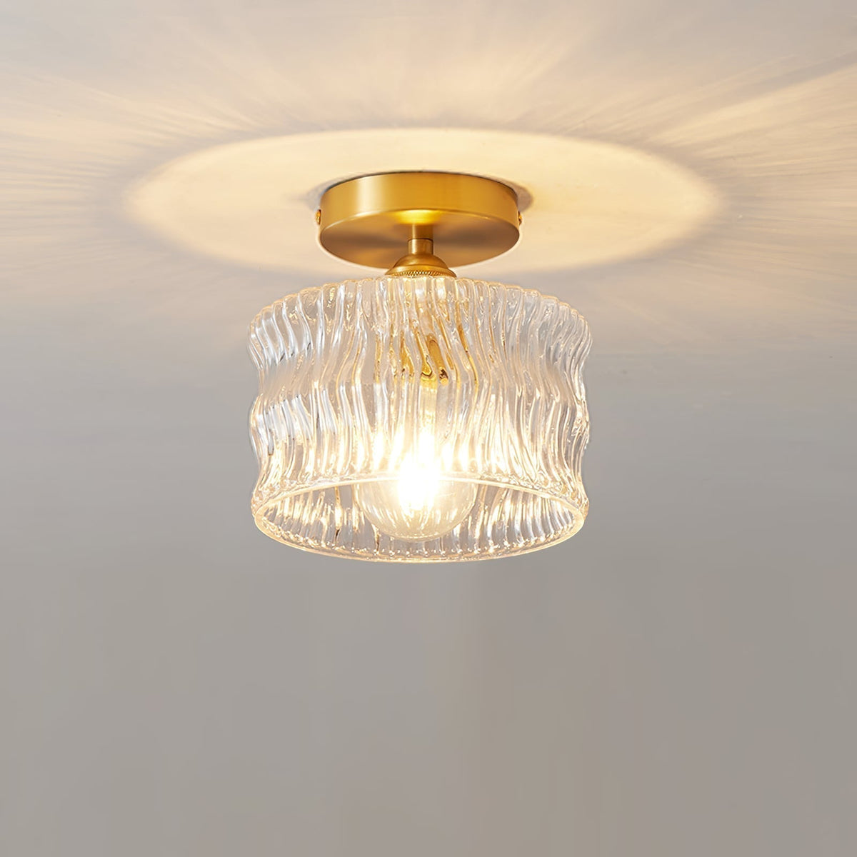 Flush Mount Ceiling Light 10 Inch Gold Metal Glass Shade for Bedroom Hallway Entryway E26 Socket Modern Ambient Fixture Home Décor | Thomler