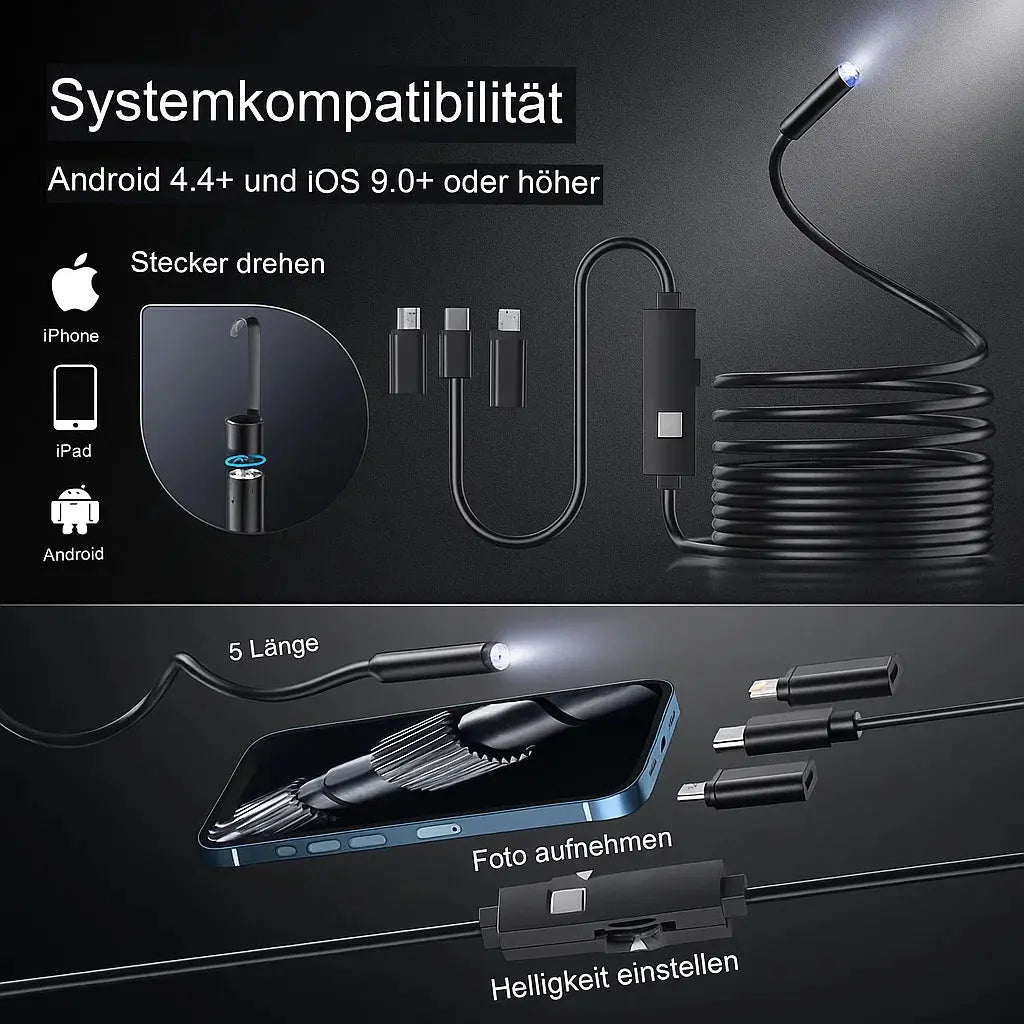 LED Waterproof Inspection Camera with 16ft Flexible Cable for Pipes Walls Engines Drains HVAC Automotive Home | Thomler