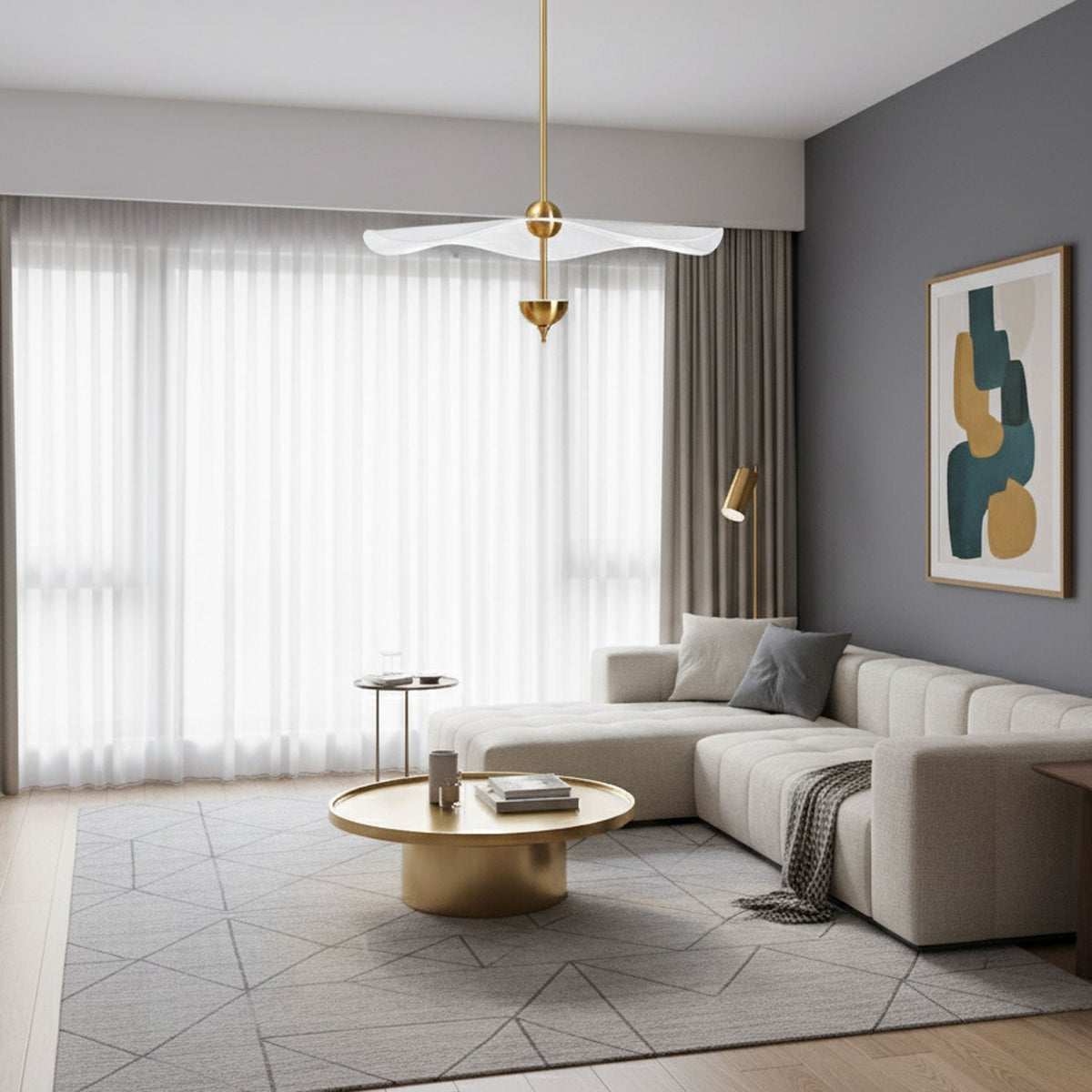 LED Pendant Light Fixture Gold Finish 16-24 in Hanging Chandelier for Kitchen Island Dining Room Living Room with Adjustable Rod Three Color