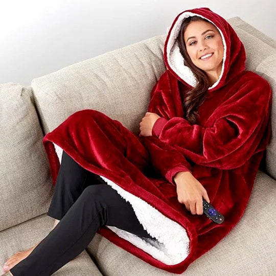 Oversized Sherpa Fleece Wearable Blanket Hoodie – Plush Reversible Pullover for Relaxing & Lounging