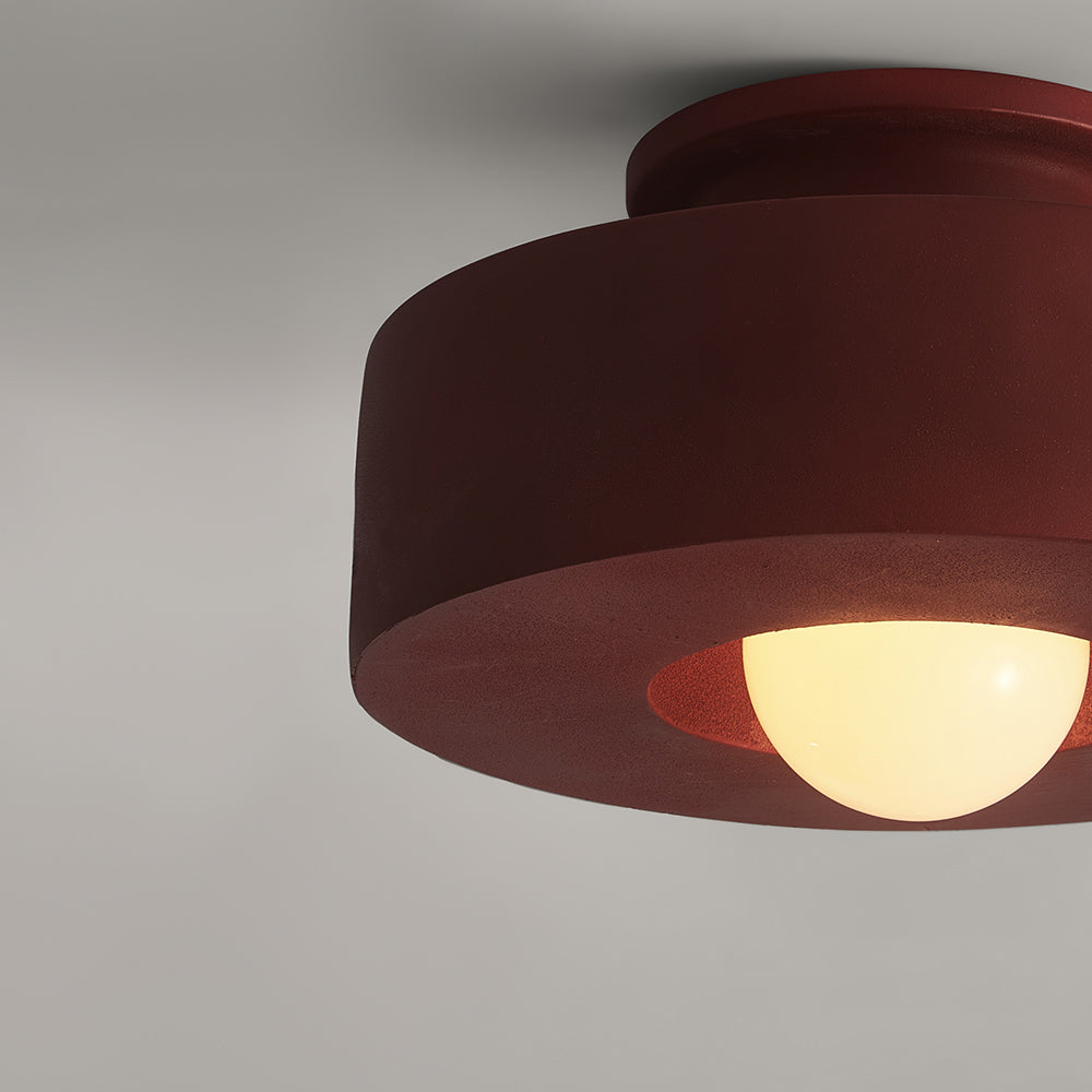 Flush Mount Drum Fixture 12-Inch Resin Shade Adjustable Brightness for Bedroom Den Hallway Low Profile 6-Inch Height Minimalist Japanese Sty | Thomler