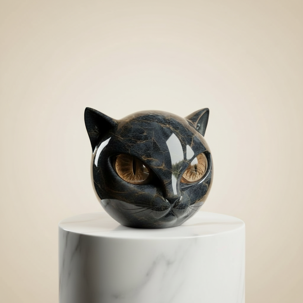 Glänzende Harz-Katzenfigur mit faszinierendem Blick – Dekorative Katzenstatue für Schreibtisch, Regal & Wohnzimmer – Moderne Tierskulptur A