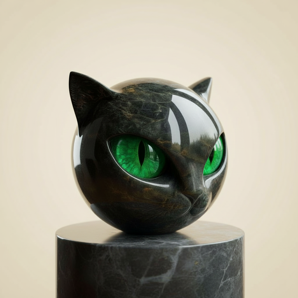Glänzende Harz-Katzenfigur mit faszinierendem Blick – Dekorative Katzenstatue für Schreibtisch, Regal & Wohnzimmer – Moderne Tierskulptur A