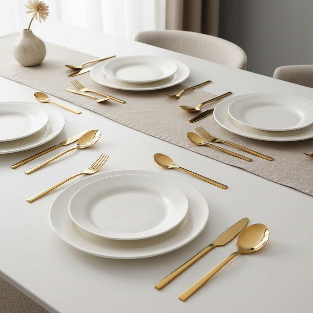 Besteck-Set für 6 Personen | 30-teiliges Edelstahl-Besteck mit Menügabeln, Löffeln und Messern | Spülmaschinenfeste Besteck-Kollektion Gold S | Thomler
