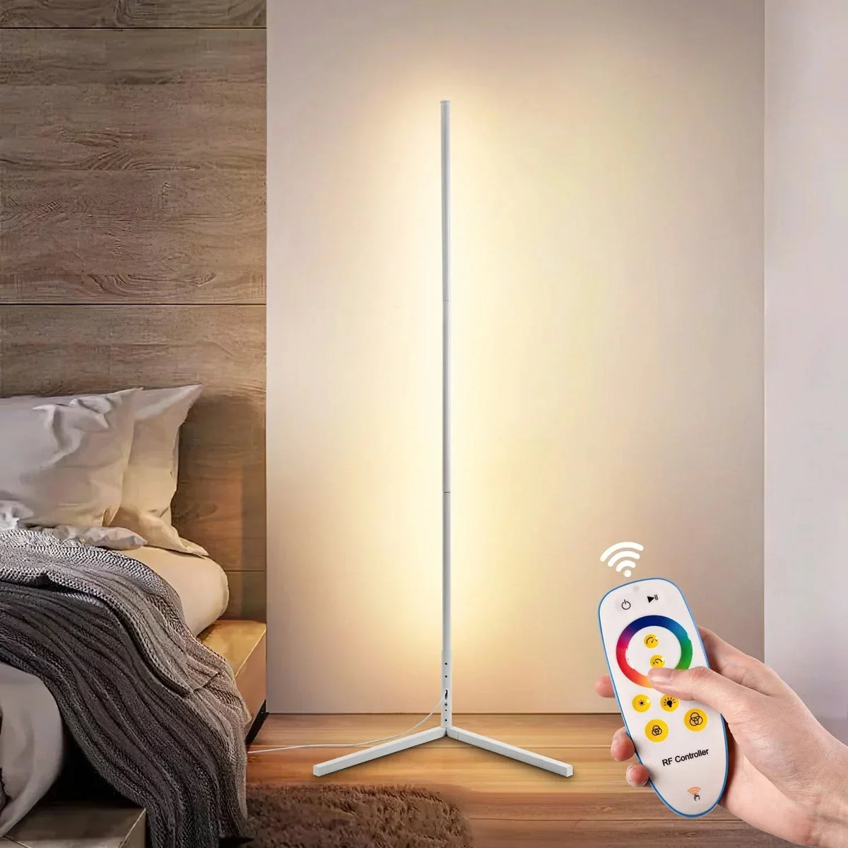 Dimmable LED Corner Floor Lamp with Remote Control Black 56 in Tall | Adjustable Light Temperature for Living Room Bedroom Office | Modern A | Thomler