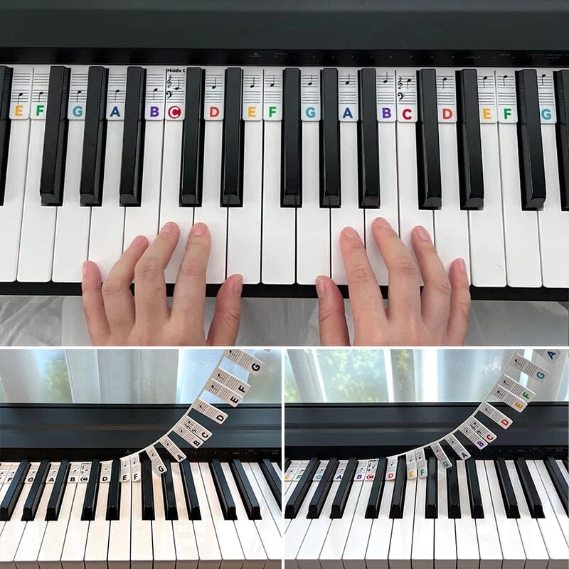 Abnehmbare Silikon-Klaviertastatur-Aufkleber für 88-Tasten-Keyboards | Lernhilfe für Anfänger mit Notensystem | Schnell installierbare Lernhilfe für Flügel und Klaviere