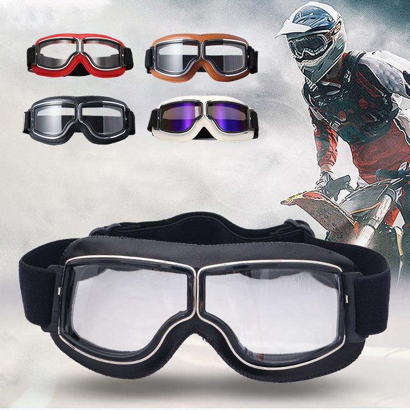 Retro motorbril met verstelbare band, UV-bescherming & stootvaste polycarbonaat lens voor motorrijden, fietsen & buitengebruik