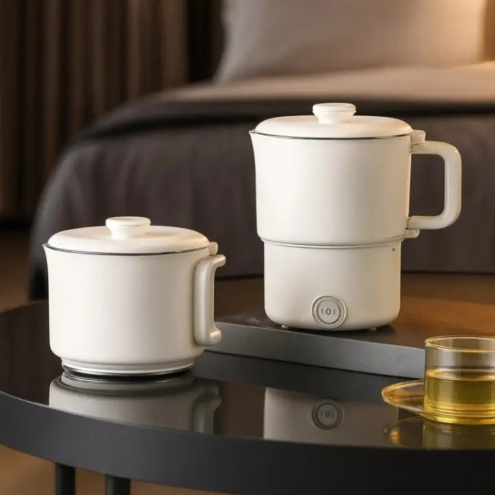 Hervidor eléctrico de viaje plegable de 27 oz, doble voltaje, acero inoxidable para camping, oficina y hoteles | Thomler