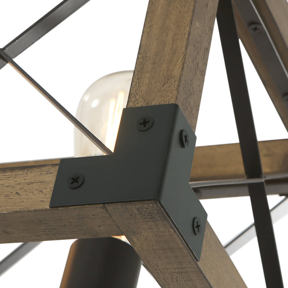 Rechteckige Hängeleuchte aus Holz und Metall, 80 cm mit 5 Fassungen für Kücheninsel Esstisch Landhaus Industriestil verstellbar | Thomler