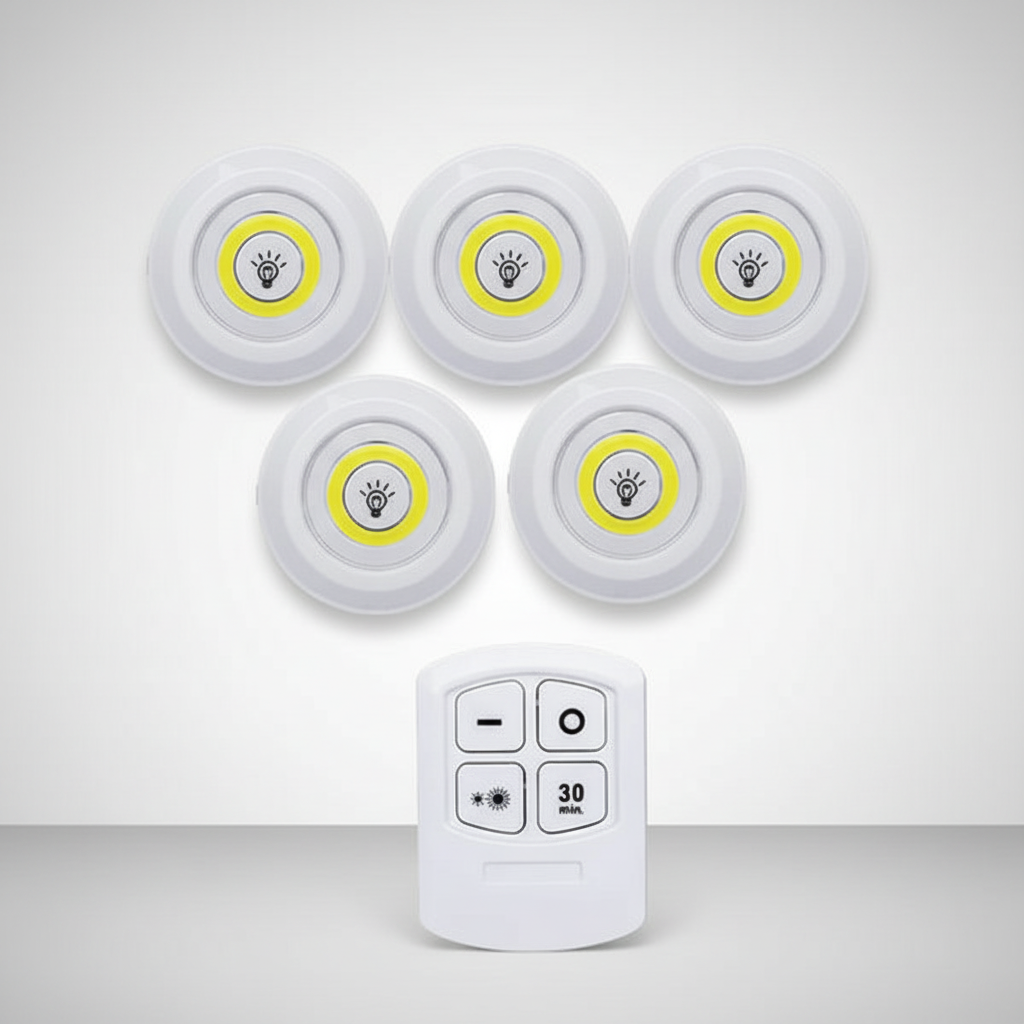 Batteriebetriebene LED-Puck-Leuchten mit Fernbedienung, 3er-Set, kabellose weiße Aufkleb-Spots für Schränke, Garderoben, Regale, Unterbauleuchten | Thomler