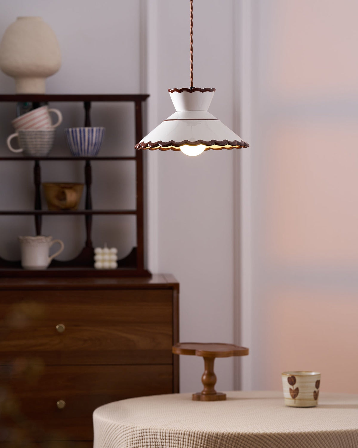 Handcrafted Ceramic Hanging Light with Floral Design 9.6 Inch Diameter Overhead Fixture Adjustable Cord E26 Socket for Dining Area Kitchen C | Thomler