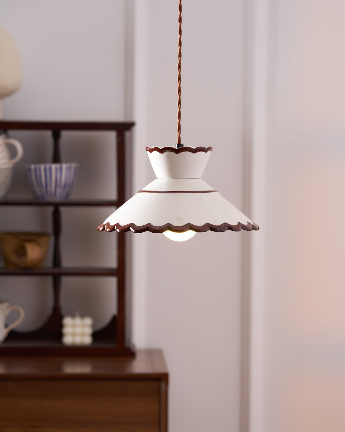Handcrafted Ceramic Hanging Light with Floral Design 9.6 Inch Diameter Overhead Fixture Adjustable Cord E26 Socket for Dining Area Kitchen C | Thomler