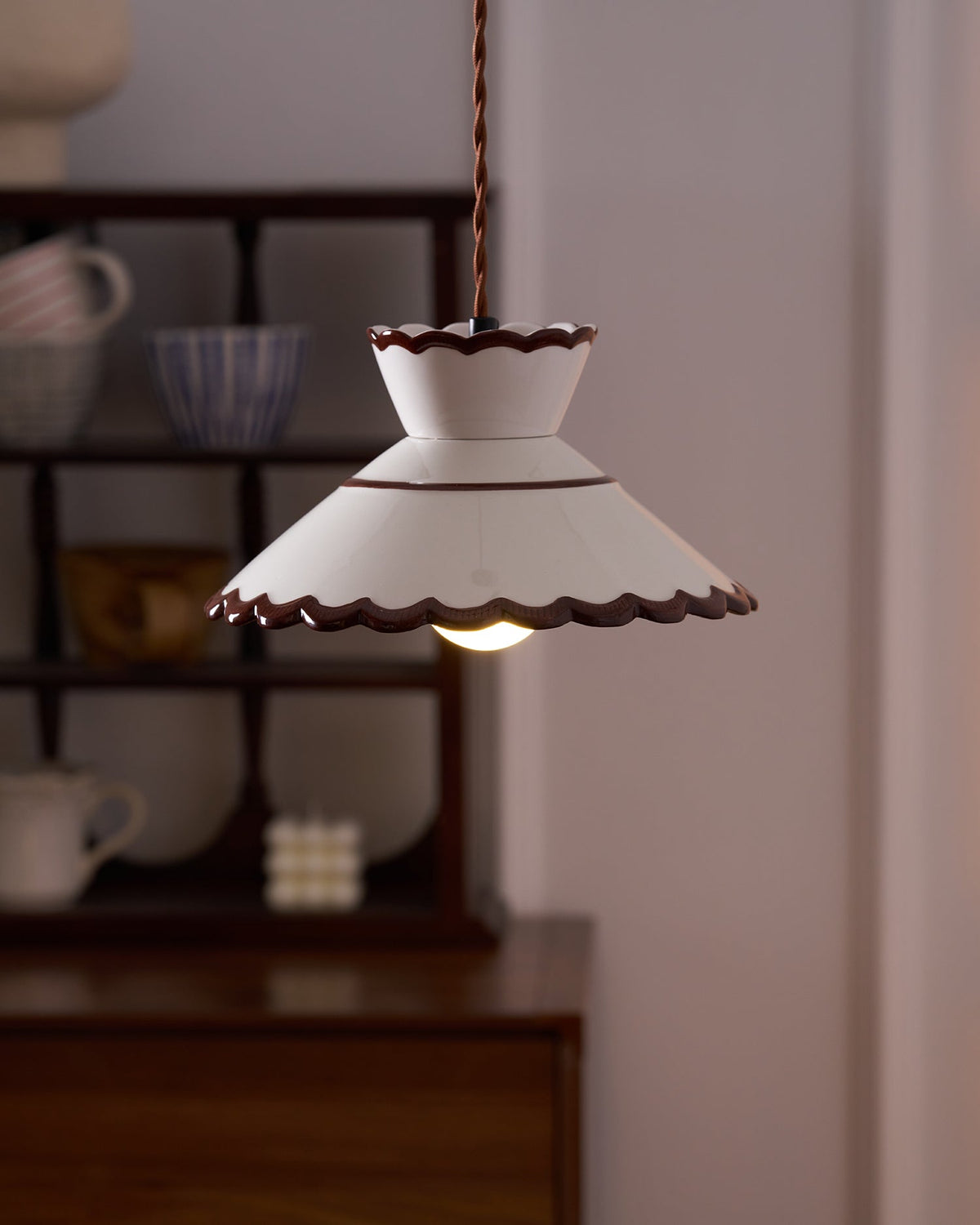 Handcrafted Ceramic Hanging Light with Floral Design 9.6 Inch Diameter Overhead Fixture Adjustable Cord E26 Socket for Dining Area Kitchen C | Thomler